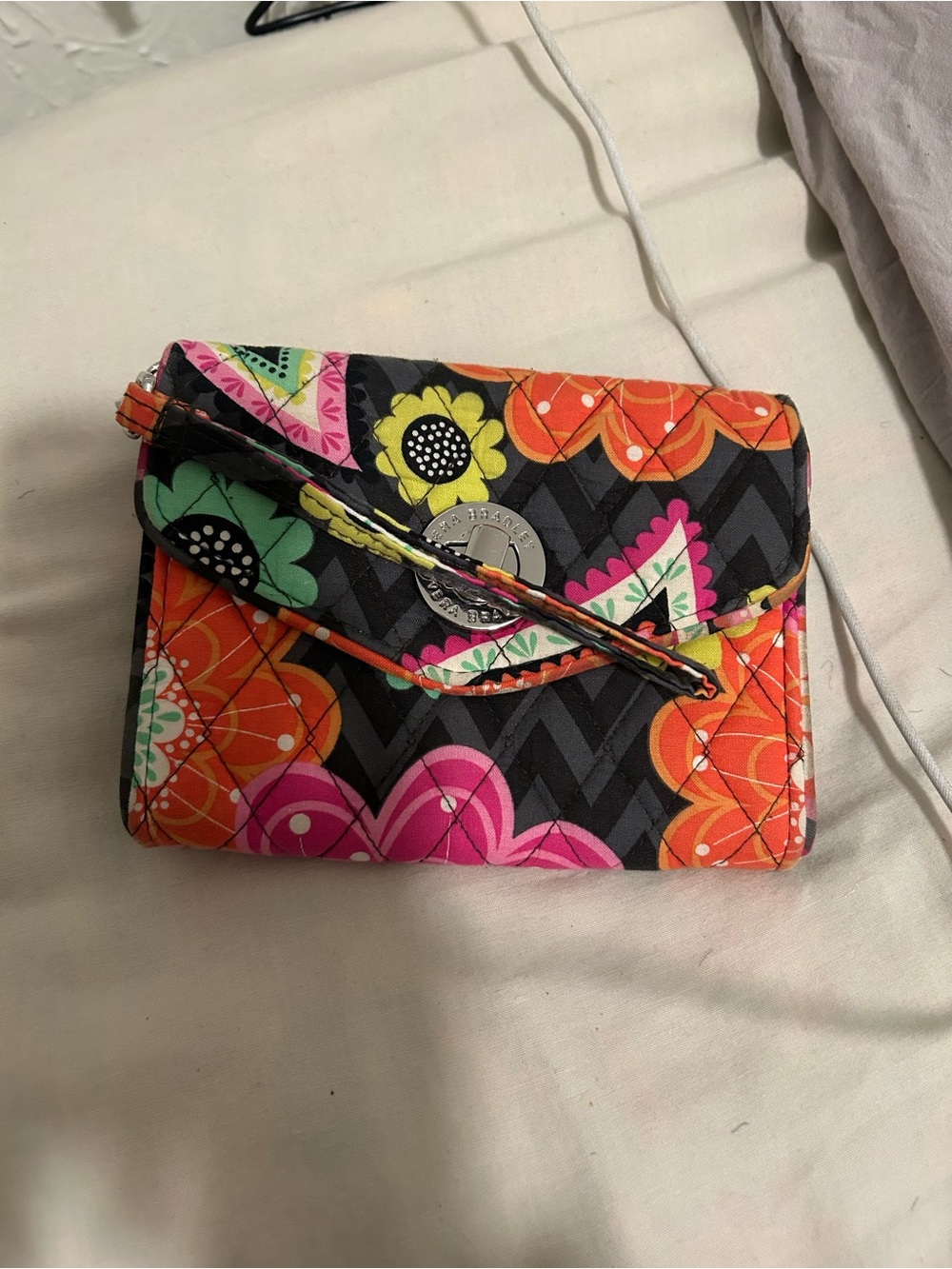 Vera Bradley Black Multi Floral Quilted Wristlet Wallet